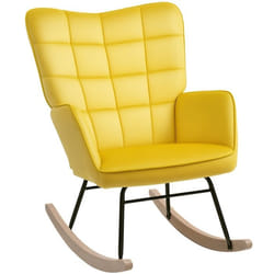 Fauteuil à bascule - HOMCOM - revêtement en velours - structure en acier - pieds en bois massif - jaune