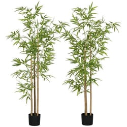 Lot de 2 plantes artificielles Bambou - HOMCOM - hauteur 180 cm avec pot - décoration interieur très réaliste