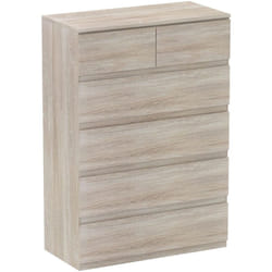 Commode 6 tiroirs style contemporain dim. 80L x 39l x 115H cm poignées invisibles effet bois naturel
