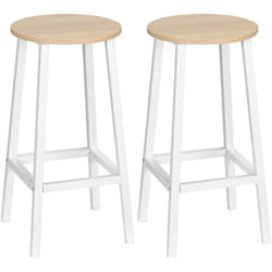 Homcom - Lot de 2 tabourets de bar H.65 cm avec repose-pieds acier blanc effet bois clair