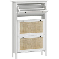 Homcom - Meuble chaussures - armoire à chaussures 3 tiroirs à portes abattants effet cannage rotin bois naturel