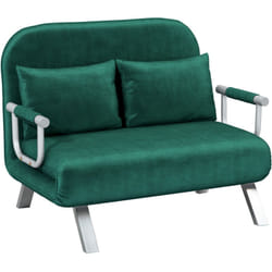 Homcom - Canapé-lit canapé convertible 2 places déhoussable grand confort 2 coussins fournis pieds accoudoirs métal suède vert émeraude