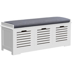 Homcom - Banc à chaussures 3 tiroirs avec coussin - 108 x 35 x 43 cm - polyester gris mdf blanc