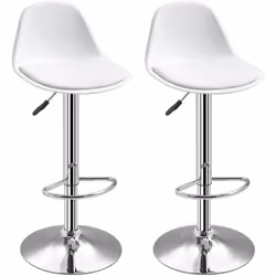 Lot de 2 tabourets de bar design - chaises hautes cuisine réglables pivotantes - acier chromé blanc