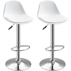 Lot de 2 tabourets de bar design - chaises hautes cuisine réglables pivotantes - acier chromé blanc
