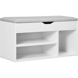 Meuble chaussures banc à chaussures 2 niveaux rangement, niche, coffre coussin blanc gris