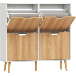 Homcom - Meuble à chaussures design scandinave 4 portes abattantes 4 étagères réglables bois pin panneaux bois blanc