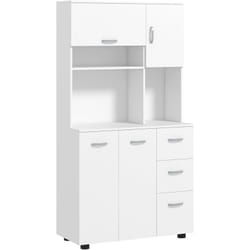 Armoire de Cuisine Buffet Multi-rangements 4 Portes 3 tiroirs étagère + Grand Plateau 89L x 39,5l x 168H cm Blanc
