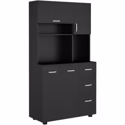 Cette jolie armoire de cuisine noir uni avec poignées métal alu. ajoutera une touche de modernité et d'élégance supplémentair ...