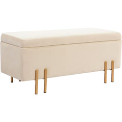 Homcom - Grand pouf coffre de rangement design contemporain- banc avec espace de rangement - dim. 100L x 40l x 42H cm - velours beige piètement métal