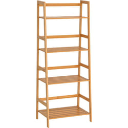 Homcom - tagère échelle 4 niveaux bambou verni - tablettes à lattes avec barre support arrière