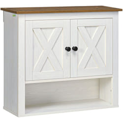 Kleankin - Armoire murale salle de bain style rustique chic - 2 portes, étagère, niche - effet bois noyer écru