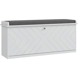 Homcom - Banc à chaussures style graphique motif chevrons - coussin déhoussable inclus - blanc gris