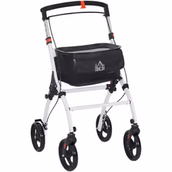 Homcom - Déambulateur pliable réglable léger 4 roues rangements frein alu blanc noir