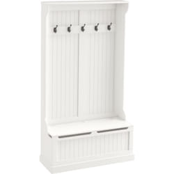 Vestiaire d'entrée banc coffre 3 en 1 style classique chic - 5 patères doubles - mdf blanc cassé