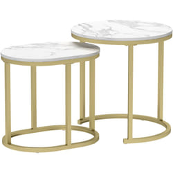 Homcom - Lot de 2 tables basses gigognes - tables d'appoint encastrables style contemporain - piètement acier plateau mdf aspect marbre blanc