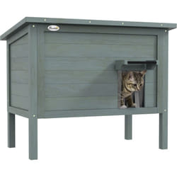 Maison lodge sur pied - niche villa chat - toit ouvrant bitumé, porte extérieure/intérieure - bois sapin pré-huilé gris