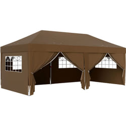 Tonnelle barnum pliant pop-up 5,9L x 2,95l x 2,85H m 6 parois latérales amovibles 4 fenêtres sac de transport chocolat