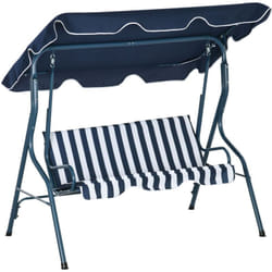 Outsunny - Balancelle de jardin 3 places coussins assise dossier bleu blanc rayé