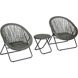 Outsunny - Ensemble bistro de jardin style Acapulco 3 pcs pliables - 2 fauteuils, table basse - acier résine tressée gris