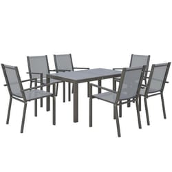 Ensemble de salle à manger de jardin - Outsunny - pour 6 personnes - cadres en acier chaises empilables dossiers hauts - gris