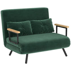 Canapé convertible 2 places HOMCOM - dossier réglable à 5 niveaux et 2 coussins - tissu effet velours - 102 x 73 x 81 cm - vert
