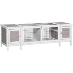 Pawhut - Clapier cage à lapin 2 portes toit ouvrant cloison amovible 2 niches plateaux déjection blanc gris