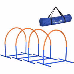 Dynamisez l'instinct de votre chien et renforcez votre lien avec l'ensemble d'agilité pour chien PawHut. Inclut quatre arcs m ...