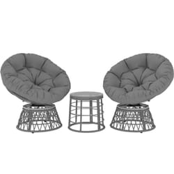 Outsunny - Ensemble salon de jardin 3 pcs - 2 fauteuils papasan, table basse - 2 grands coussins inclus - résine grise