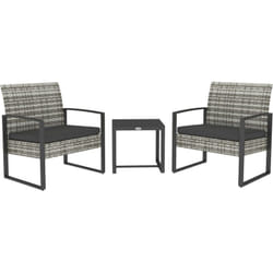 Outsunny - Salon de jardin 2 places 3 pièces 2 chaises avec coussins + table basse plateau verre trempé résine tressée aspect rotin gris