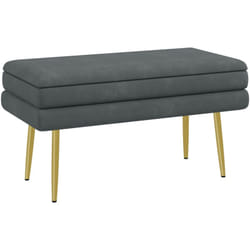 Homcom - Banquette coffre de rangement 2 en 1 piètement effilé incliné acier doré velours gris