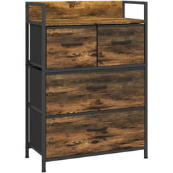 Homcom - Commode style industriel - 4 tiroirs - acier noir non tissé plateau effet bois vieilli