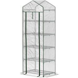 Outsunny - Serre de jardin balcon 5 étagères porte zippée 69 x 49 x 193 cm acier thermolaqué bâche pe blanc