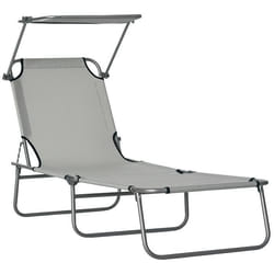 Chaise longue - Outsunny - pliante - dossier inclinable multi-positions - pare-soleil réglable - 187 x 58 x 36 cm - gris clair