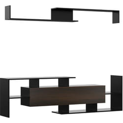 Homcom - Ensemble meuble tv avec étagère murale style contemporain aspect bois noir