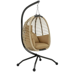 Fauteuil œuf suspendu - Outsunny - pliante - avec coussin et support - usage intérieur extérieur - métal corde en PP - beige