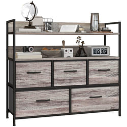 Commode - HOMCOM - meuble de rangement 5 tiroirs tissu pliables et amovibles - 98l x 29P x 85H cm - effet bois gris