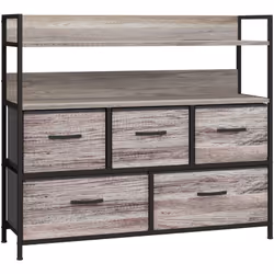 Commode HOMCOM au design industriel rustique, minimaliste et adaptable. Ce meuble à tiroir comprend cinq tiroirs pour organis ...