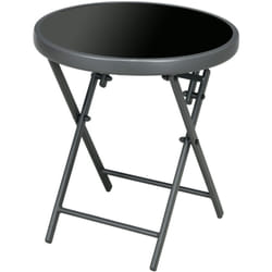 Outsunny - Table basse pliable d'appoint dia. 45 cm acier gris plateau verre trempé noir