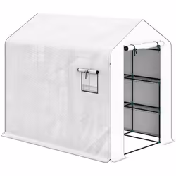 Découvrez la serre Outsunny de 143 x 215 cm, dotée d'un cadre robuste en acier et d'un aménagement intérieur flexible. Elle i ...