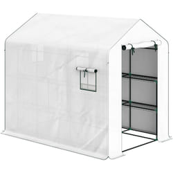 Outsunny - Serre de jardin 4 étagères - porte enroulable zippée, 2 fenêtres - 143 x 215 x 190 cm - acier vert pe blanc