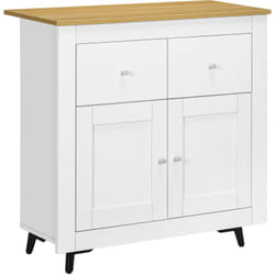 Homcom - Buffet 2 portes 2 tiroirs - dim. 78 x 35 x 80 cm - piètement incliné noir blanc effet bois