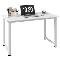 Table dordinateur - HOMCOM - 120L x 60l x 76H cm - Blanc - Multifonction - Grand Plateau - Cadre en métal