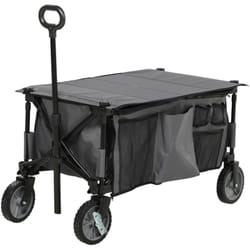 Outsunny - Chariot de jardin pliable 4 roues - bâche amovible, poignée télescopique réglable, 5 pochettes rangement - acier polyester gris