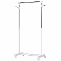 Portant à vêtements - HOMCOM - sur roulettes - hauteur réglable - support à chaussures et crochets latéraux - argent et blanc
