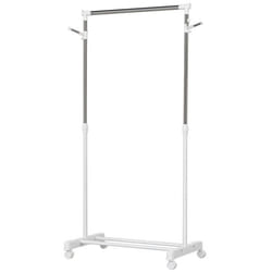 Portant à vêtements - HOMCOM - sur roulettes - hauteur réglable - support à chaussures et crochets latéraux - argent et blanc