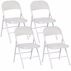Lot de 4 chaises pliantes HOMCOM chaises de salle à manger portables avec coussin en revêtement synthétique et cadre en acier ...