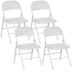 Lot de 4 chaises pliantes HOMCOM chaises de salle à manger portables avec coussin en revêtement synthétique et cadre en acier blanc
