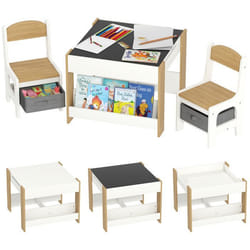 Ensemble 3 pièces table et 2 chaises HOMCOM pour enfant avec plateau table réversible tableau noir panier de rangement étagères