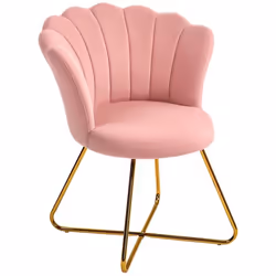 Fauteuil coquillage HOMCOM chaise coiffeuse fauteuil en velours fauteuil de salon avec pieds en acier 69 x 64 x 80 cm rose
